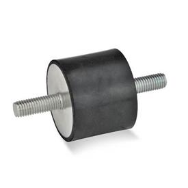 GN 351 Rubber Buffers, Steel Type: SS - With 2 threaded studs