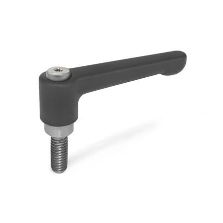 Manettes indexables plates GN 302.1: Zinc moulé sous pression, insert en inox, goujon fileté
