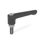 Manettes indexables plates, zinc moulé sous pression, insert en inox, goujon fileté