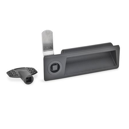 Poignées encastrables avec loquet GN 731.5: Plastique, avec bras de verrouillage inox, manipulation par clé à douille