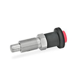 GN 414 Stainless Steel Indexing Plungers with Safety Lock, Unlocking with Push-Button Material: NI - Stainless steel<br />Type: A - Without lock nut