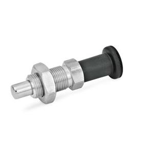 GN 817.2 Stainless Steel Indexing Plungers with Long Plastic Knob Material: NI - Stainless steel<br />Type: BK - Without rest position, with lock nut