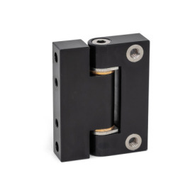 GN 7580 Precision Hinges, Hinge Leaf Aluminum, Bearing Bushings Bronze, Used as Joint Finish: ALS - Anodized black<br />Inner leaf type: D - Radial fastening with tapped bushings<br />Outer leaf type: B - Tangential fastening with tapped bushings