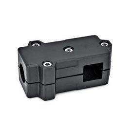 GN 193 T-Angle Connector Clamps, Aluminum d<sub>1</sub> / s<sub>1</sub>: B - Bore<br />d<sub>2</sub> / s<sub>2</sub>: V - Square<br />Finish: SW - Black, RAL 9005, textured finish