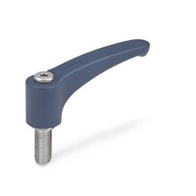 GN 604.1 Maniglie a ripresa, plastica rilevabile, a norma FDA, perno filettato in acciaio INOX Materiale / Finitura: MDB - Rilevabile al metal detector