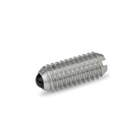 GN 615.5 Stainless Steel Spring Plungers, with Ceramic Ball Type: KN - Stainless steel, standard spring load