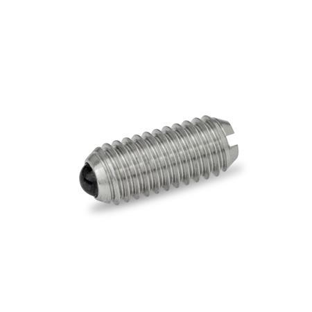 GN 615.5 Stainless Steel Spring Plungers, with Ceramic Ball Type: KN - Stainless steel, standard spring load