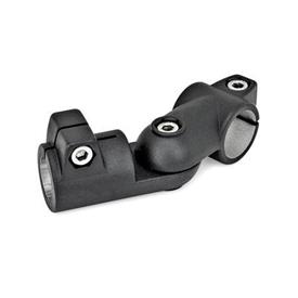 GN 288 Swivel Clamp Connector Joints, Aluminum Type: T - Adjustment with 15° division (serration)<br />Finish: SW - Black, RAL 9005, textured finish