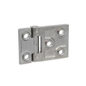 GN 237.3 Heavy Duty Hinges, Stainless Steel, Horizontally Elongated Type: B - With Bores for Countersunk Screws and Centering Attachments<br />Finish: GS - Matte shot-blasted finish<br />Hinge wings: l3 ≠ l4 - elongated on one side