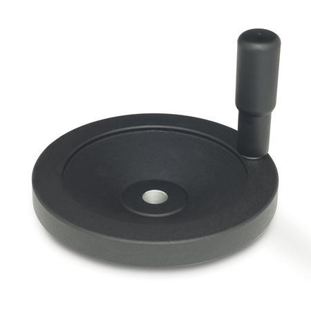 GN 323 Volantes de disco, negro, revestimiento de plástico Código de orificio: B - sin chavetero
Tipo: R - con manilla giratoria