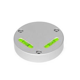 GN 2276 Cross Spirit Levels, Housing Aluminum, for Mounting with Screws Sensitivity: 50 - Angle minutes, bubble move by 2 mm<br />Type: AV - Aligned, mounting from the front side (not adjustable)<br />Material / Finish: ALN - Anodized, natural color