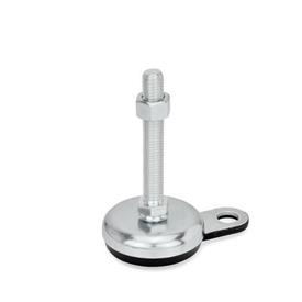 GN 32 Leveling Feet, Steel Sheet Metal, with Rubber Pad, with Mounting Flange Type (Base): A1 - Steel, zinc plated, rubber inlaid, black<br />Version (Screw): SK - With nut, external hex at the bottom