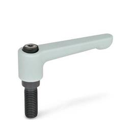 GN 302 Flat Adjustable Hand Levers, Zinc Die Casting, Threaded Stud Steel Color: SR - Silver, RAL 9006, textured finish