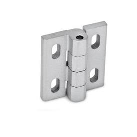 GN 235 Scharniere, Zink-Druckguss, justierbar Werkstoff: ZD - Zink-Druckguss<br />Form: H - in der Höhe justierbar<br />Oberfläche: SR - silber, RAL 9006, strukturmatt