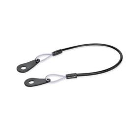 GN 111.2 Retaining Cables, Stainless Steel AISI 304, with Mounting Tabs or Loops Type: C - With 2 mounting tabs<br />Color: SW - Black