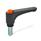 GN 600 Flat Adjustable Hand Levers, Plastic, Threaded Stud Steel, with Releasing Button Color (Releasing button): DOR - Orange, RAL 2004, shiny finish