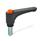 GN 600 Flat Adjustable Hand Levers, with Releasing Button, Plastic, Threaded Stud Steel Color (Releasing button): DOR - Orange, RAL 2004, shiny finish