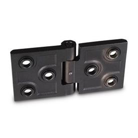 GN 237.3 Heavy Duty Hinges, Stainless Steel, Horizontally Elongated Type: B - With Bores for Countersunk Screws and Centering Attachments<br />Finish: SW - Black, RAL 9005, textured finish<br />Hinge wings: l3 = l4 - elongated on both sides