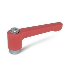 GN 302.2 Flat Adjustable Hand Levers, Zinc Die Casting, Bushing Steel Zinc Plated Color: RS - Red, RAL 3000, textured finish